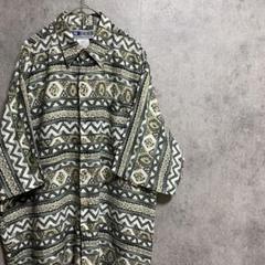 90s vintage 半袖　柄シャツ　レーヨン　メンズM 古着　個性派