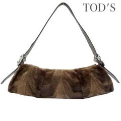 TOD'S トッズ ファー×パイソン型押 レザー ワンショルダーバッグ ブラウン