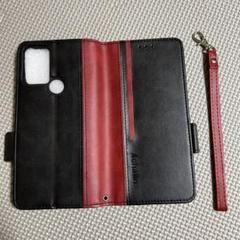 AQUOS V6 ケース 手帳型 ブラックレッド