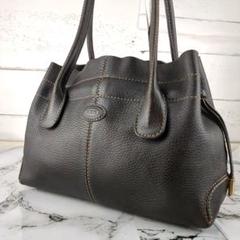 【極美品】トッズ☆ディーバッグ D-BAG ハンドバッグ シボ革 チャーム