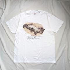 【Hanes】90s~メキシコ製アニマルプリント・猫ちゃんTシャツ　ホワイト