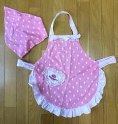 いちご　エプロン　ピンクの水玉模様　女の子　保育園　幼稚園　食育　バンダナ