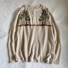 KAPITAL リネン　ヘンリーネック　ロンT 刺繍　ヤシの木　麻　ベージュ　M