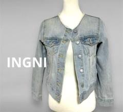 INGNI イング　デニムジャケット　ダメージ加工　ヴィンテージ　ノーカラー　M
