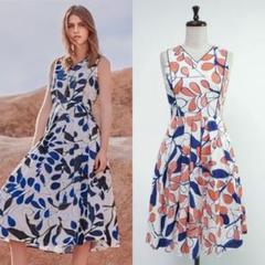 美品 ANAYI ラインフラワープリント Vネックワンピース 38