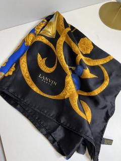 LANVIN 美品✨ランバン 大判 シルク スカーフ ジュエリー 黒・青・金 LANVIN ランバン 大判 シルク スカーフ 黒・青・金 140cm - メルカリ