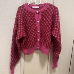 ZARA チェック柄カーディガン ピンク