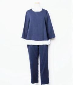 【美品・セール✨️】ネイビーパンツセットアップ切替えホワイト冠婚葬祭オケージョン