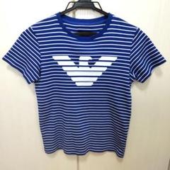 ストライプTシャツ 青と白 ロゴ入り エンポリオアルマーニ