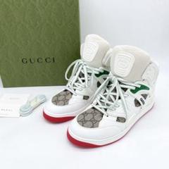 A17108 極美品 グッチ BASKET ハイカットスニーカー 白緑赤 8.5