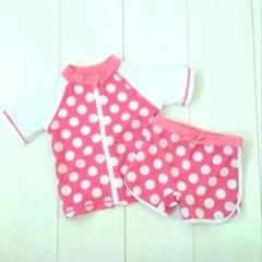 子ども用水着　ドット柄 ラッシュガードとショーツセット　女の子　95cm