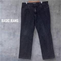 BASIC JEANS メンズ ストレートジーンズ 黒 シンプル カジュアル