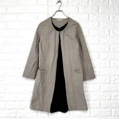 ノースオブジェクト【M】ベージュ 緑系 重ね着風 チュニックワンピ 麻混 春秋