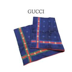 未使用 グッチ GUCCI ネイビー シルク ハンカチ ポケットチーフ 未使用 グッチ GUCCI ネイビー シルク ハンカチ ポケットチーフ