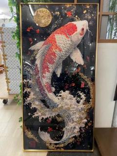 水晶絵 アートパネル 昇り鯉 鯉の滝登り 鯉 コイ クリスタル