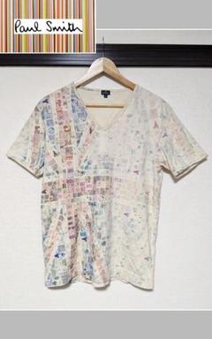 【Paul Smith】VネックTシャツ/カットソー/総柄/ロゴ/日本製/美品