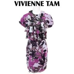 【美品】VIVIENNE TAM 半袖ワンピース パワーネット フリル 1 紫