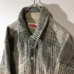 【個性派古着】ジャケット　オンブレチェック　フルボタン　インド綿　黒白　メンズＬ