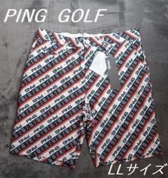 F2新品 LL ピン ゴルフ 総柄ロゴ ストレッチ ハーフパンツ レッド