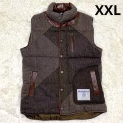 美品✨XXL ハリスツイード ウール パッチワーク ダウンベスト ヘリンボーン 美品✨XXL ハリスツイード ウール パッチワーク ダウンベスト