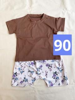 ⭐️早い者勝ち 水着 90 セパレート セットアップ ブラウン 花柄 男女兼用