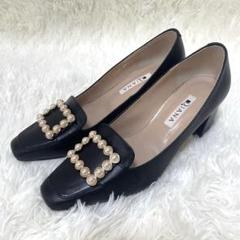 美品【ダイアナ】DIANA パールバックルパンプス♡ブラック レザー 23