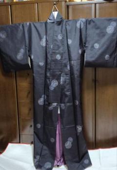 夏着物 紗紬 手毬の飛び柄模様 黒色 K-3786