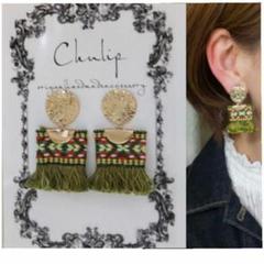 797＊メタルゴールド 刺繍リボン カーキ 大人可愛い 高見え プチプラ 上品