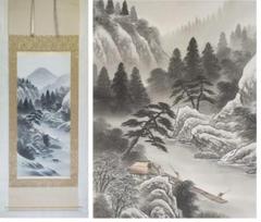 ♥掛軸　とても古い　山水画　在銘　掛け軸　骨董品 Yahoo!オークション -「山水画掛け軸」(掛軸) (書)の落札相場