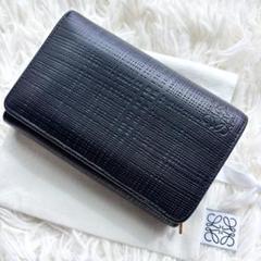 袋付き LOEWE 二つ折り 財布 レザー アナグラム リネン ロゴ
