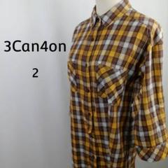 3Can4on 長袖 シャツワンピース 2 チェック柄