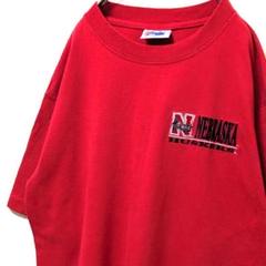 マジェスティック ネブラスカハスカーズ ロゴ刺繍 Tシャツ レッド赤 L古着