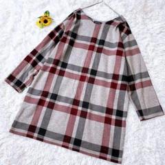 大きいサイズ【LL】裏起毛ワンピース　チュニック　チェック柄　ゆったり　グレー系