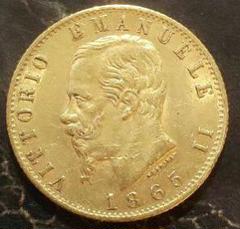 イタリア金貨 1865年 20リレ 6.4gウィットリオ エマヌエル2世