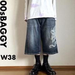 美品00s ANTFUIJEANS 和柄デザイン バギーデニム ショーツ B系