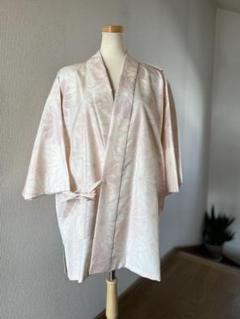 白大島紬作務衣（上衣）着物リメイク菊模様現品のみ和のお洒落