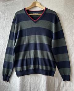 Brooks Brothers ボーダー ニット L Vネック ネイビー×カーキ