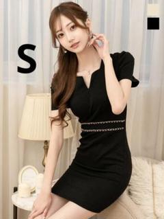 新品☆JEWELS/パフスリーブ/スクエアネック/キャバミニドレス/bk/S