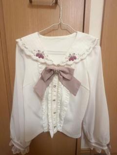 LIZLISA ストロベリー刺繍セーラーリブトップス
