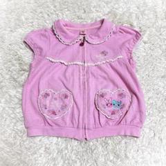 希少✨メゾピアノ　ジップアップ半袖Tシャツ　メッシュ　ミミポポ　ピンク　100 希少✨メゾピアノ ジップアップ半袖Tシャツ メッシュ ミミポポ