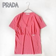 PRADA　プラダ ロゴポケットTシャツ 半袖カットソー　綿100　Vネック　S