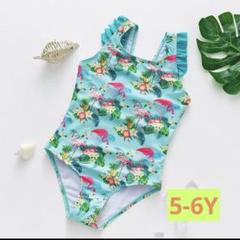 夏休みセール❣️フラミンゴ柄ワンピース水着 ブルー 5-6Y 海外製