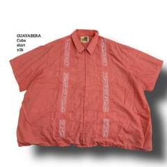 GUAYABERAキューバシャツ刺繍4ポケットy2kオレンジXXL超激レアサイズ