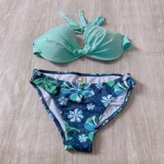 OP 花柄セパレート水着 ミントグリーン