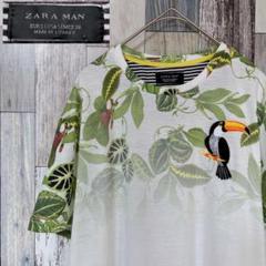 【良品】ZARA MAN　半袖Tシャツ　伸縮性　ワンポイント刺繍ワッペン　M相当