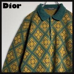 Christian Dior‼︎ニットポロシャツ 長袖 総柄 M Christian Dior ニットポロシャツ 長袖 総柄 M