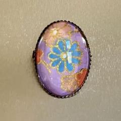 ハンドメイド 楕円 和風ブローチ 薄紫