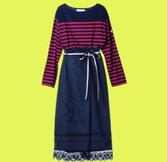 MUVEIL ボーダー ピロー レース ロング ワンピース Navy - メルカリ
