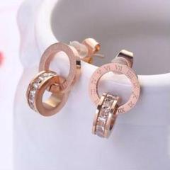B34 ピアス レディース★ピンクゴールド♡かわいい☆ダブルリング ac6