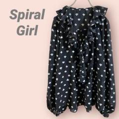 Spiral Girlシアー長袖シャツ　トランプ柄　黒　透け感　バルーン袖/M
